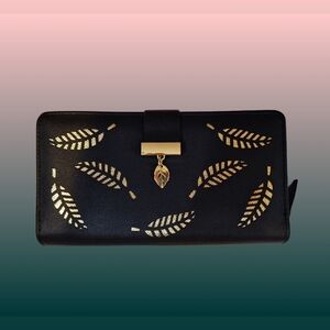 Black Wallet with Gold Leaf Print